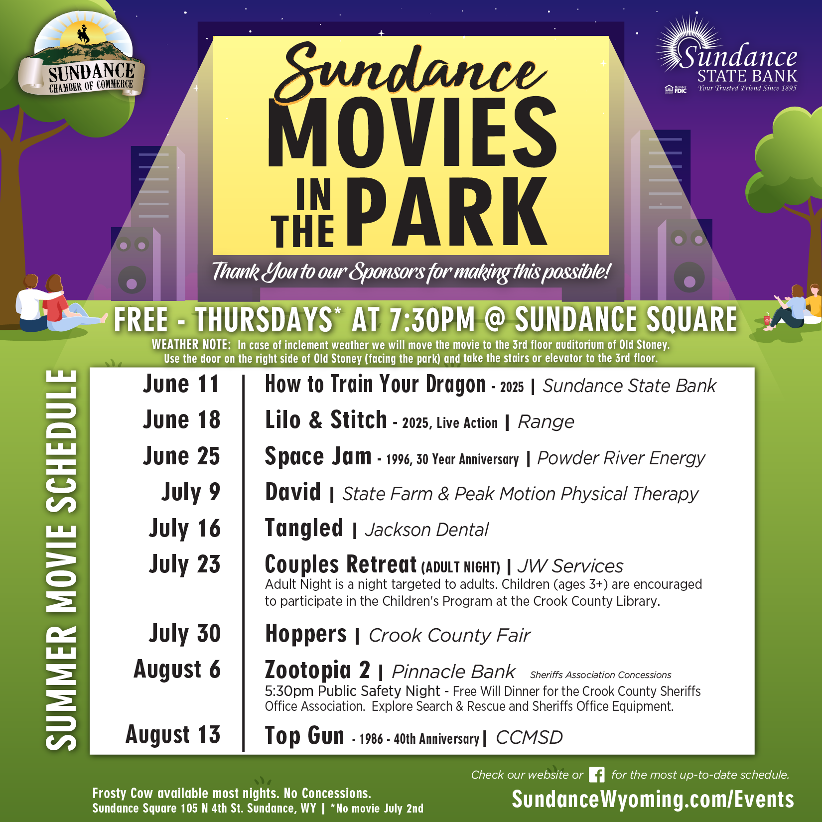 MOVIES IN THE PARK Schedule 2026 SQ